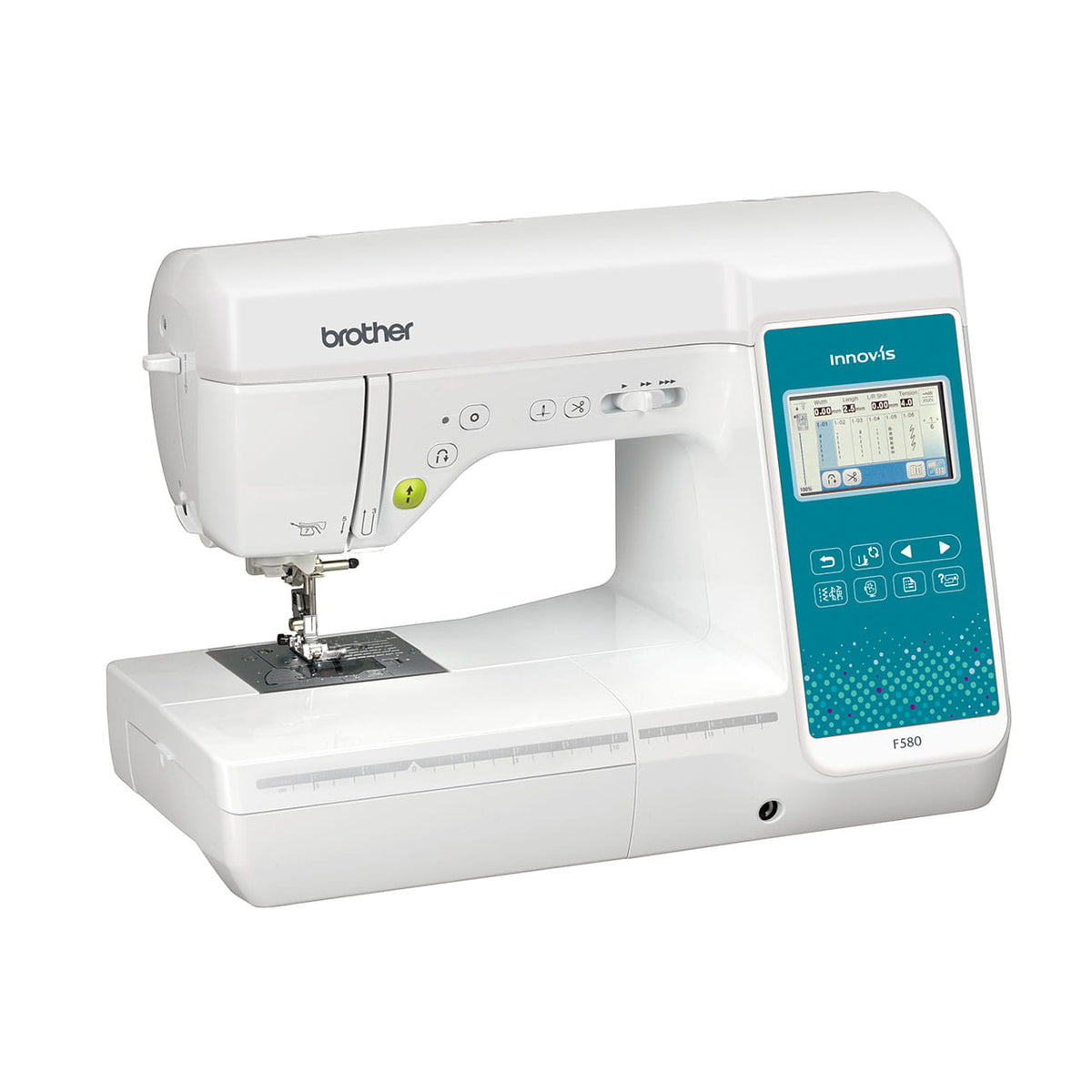 Brother F580 sewing and embroidery combination machine, alternate side view
