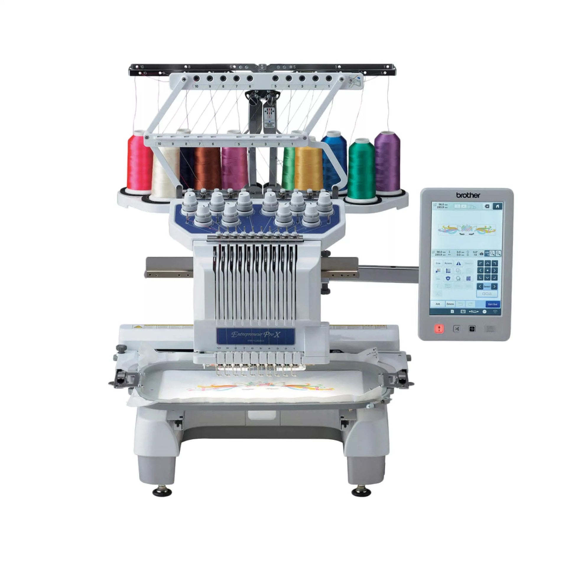 Brother PR1055X 10-needle embroidery machine, supplied in this bundle with stand and cap frame