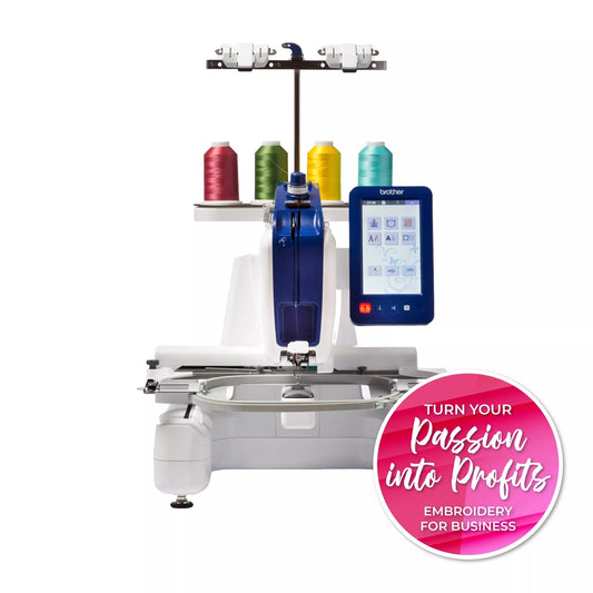 Brother VR professional embroidery machine, supplied in this bundle with its rolling stand